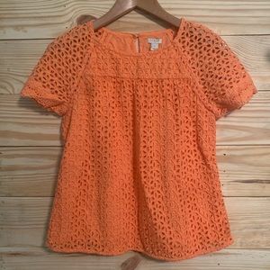 J. Crew Peach Short Sleeve Lace Blouse